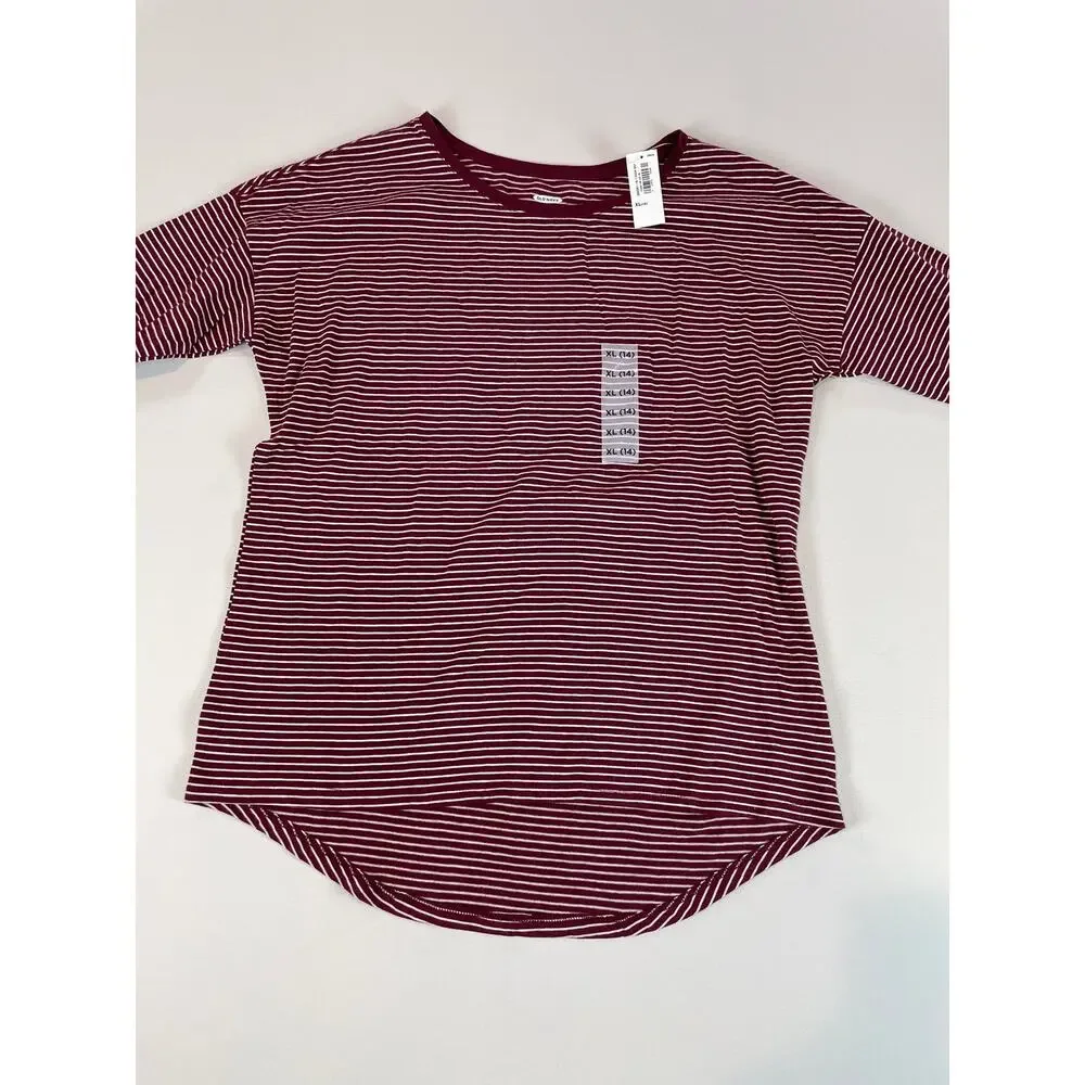 Old Navy Girls Maroon White Striped Long Sleeve Top XL Age 14 New With Tag
